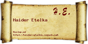 Haider Etelka névjegykártya